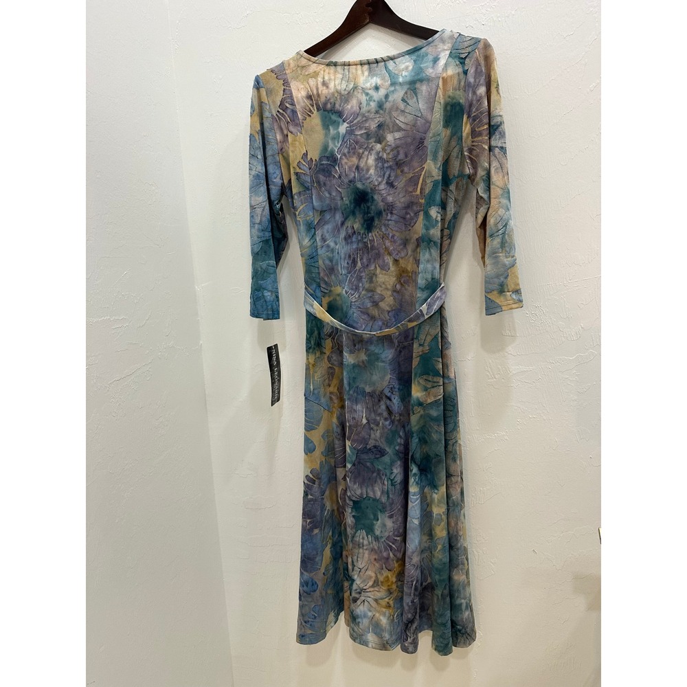 Nina Leonard Floral Burnout Midi Dress 3/4 Sleeve Blue Purple Size M NWT - Picture 11 of 11